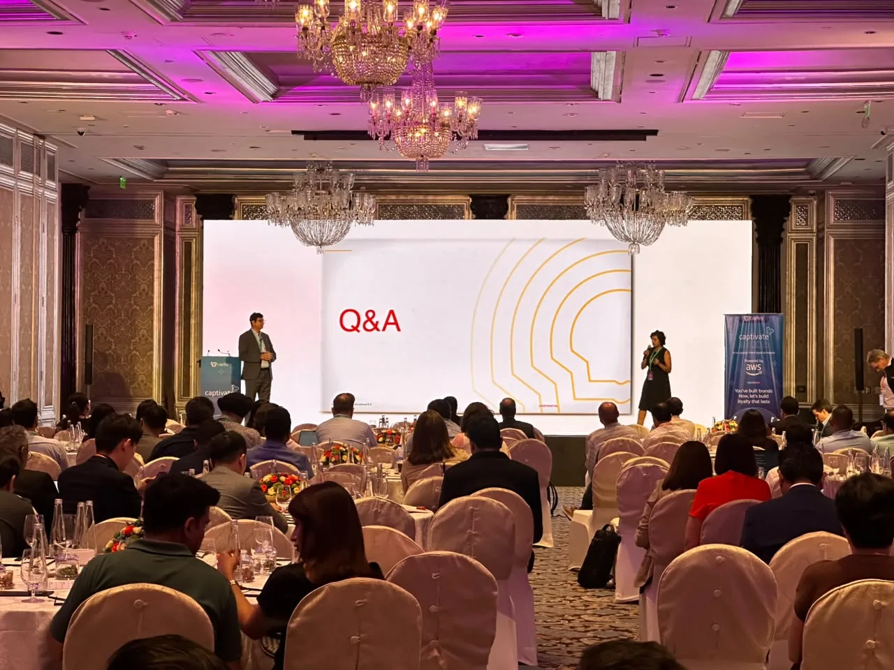 Live corporate Q and A session supported by a large LED display and technical production